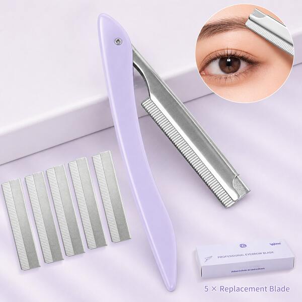 Purple Folding Set With 5 Replacement Blades, Safety Guard Net, Gentle On Skin, For Eyebrows, Lip Area And Facial Hair, Portable And Lightweight, Easy To Store, Beginner-Friendly For Clean And Refined Look