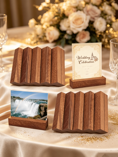 10-Piece Set Of Wood-Colored Card Holders With Stands, Multifunctional Place Card Holders, Suitable For Menus, Postcards, Photos And Picture Frames, Ideal For Weddings, Celebrations And Table Decorations
