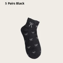 5 Pairs Women's Cute Bow & Floral Short Socks, Ins Style, Preppy, Comfortable, Soft & Sweat-Absorbent - Multicolor - View 12