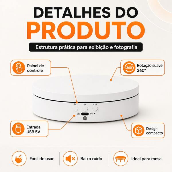 Plataforma giratória elétrica recarregável por USB, mesa giratória 360° com velocidade regulável e rotação bidirecional, para fotografia, live e exposição de joias, bonecos colecionáveis e artesanatos