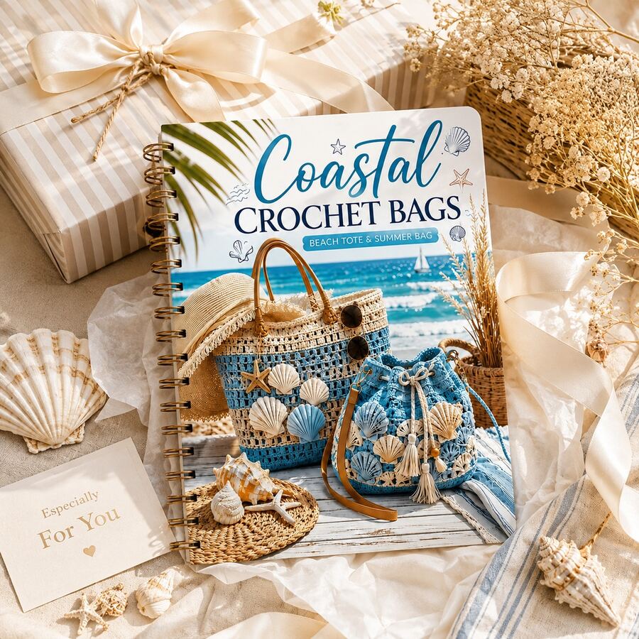 Beach Style Crochet Bag Tutorial Book, Beach Sand Tote Bag Drawstring Bag Knitting Pattern Guide, Handmade DIY Crochet Summer Vacation Bag Pattern, Beginner Handmade Enthusiast Knitting Reference Book, Shell Ocean Theme Crochet Bag Tutorial, Casual Beach Bag Making Diagram, Handmade Creative Gift, Home Leisure Handmade Learning Tool Book - Style 1 - View 1