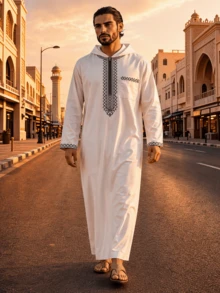 New Men's Loose Hooded Robe Luxury Men's Embroidered Long Sleeve Clothing Robe Middle East Juba Sobey Traditional Men's Robe - White - View 2