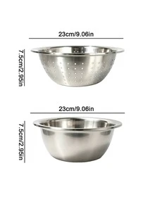 2pcs/24CM Diameter Extra Thick Large Capacity Stainless Steel Micro-Perforated Colander Set - Multi-Purpose Strainer And Mixing Bowl, For Washing Vegetables, Fruits, Rice And Draining Pasta, Dishwasher And Rust-Proof - One Size - View 4