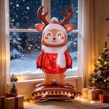 1pc 150cm Christmas Standing Scarf Reindeer Shaped Balloon, Suitable For Christmas Family Gathering, Yard, Window Display, Holiday Party Atmosphere Decoration Prop - View 3