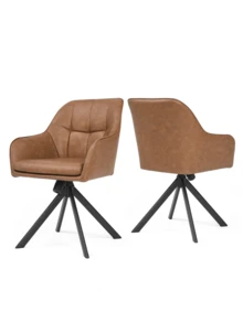 Goeurvant Nordic Dining Chair With Armrests 360° Swivel Ergonomic Rocking Chair Swaying Back And Forth Lounge Chair For Reading Nook Living Room And Balcony-Brown Velvet - Brown PU Leather - View 12