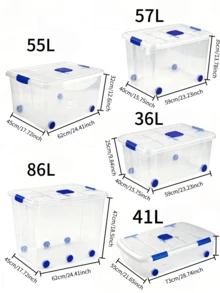 86L Large-Capacity Storage Boxes With Wheels, Stackable Design, Sturdy And Durable, Space-Saving, With Safety Latch Lids, Available In Multiple Sizes, Suitable For Home, Storage Rooms, Offices, Garages , Transparent Tool Storage Boxes - Multiple Specifications - View 1