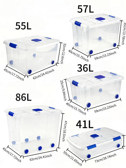 86L Large-Capacity Storage Boxes With Wheels, Stackable Design, Sturdy And Durable, Space-Saving, With Safety Latch Lids, Available In Multiple Sizes, Suitable For Home, Storage Rooms, Offices, Garages , Transparent Tool Storage Boxes