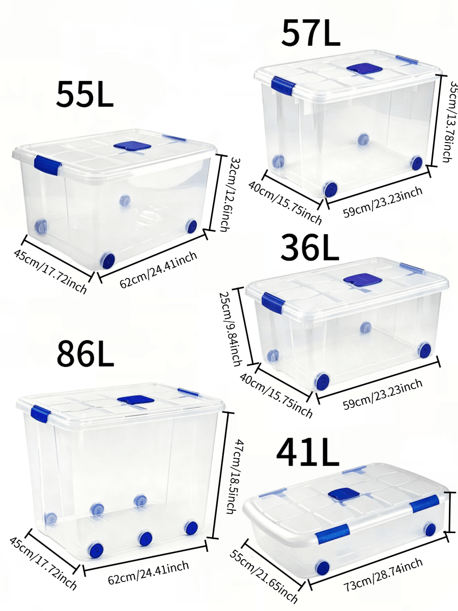 86L Large-Capacity Storage Boxes With Wheels, Stackable Design, Sturdy And Durable, Space-Saving, With Safety Latch Lids, Available In Multiple Sizes, Suitable For Home, Storage Rooms, Offices, Garages , Transparent Tool Storage Boxes