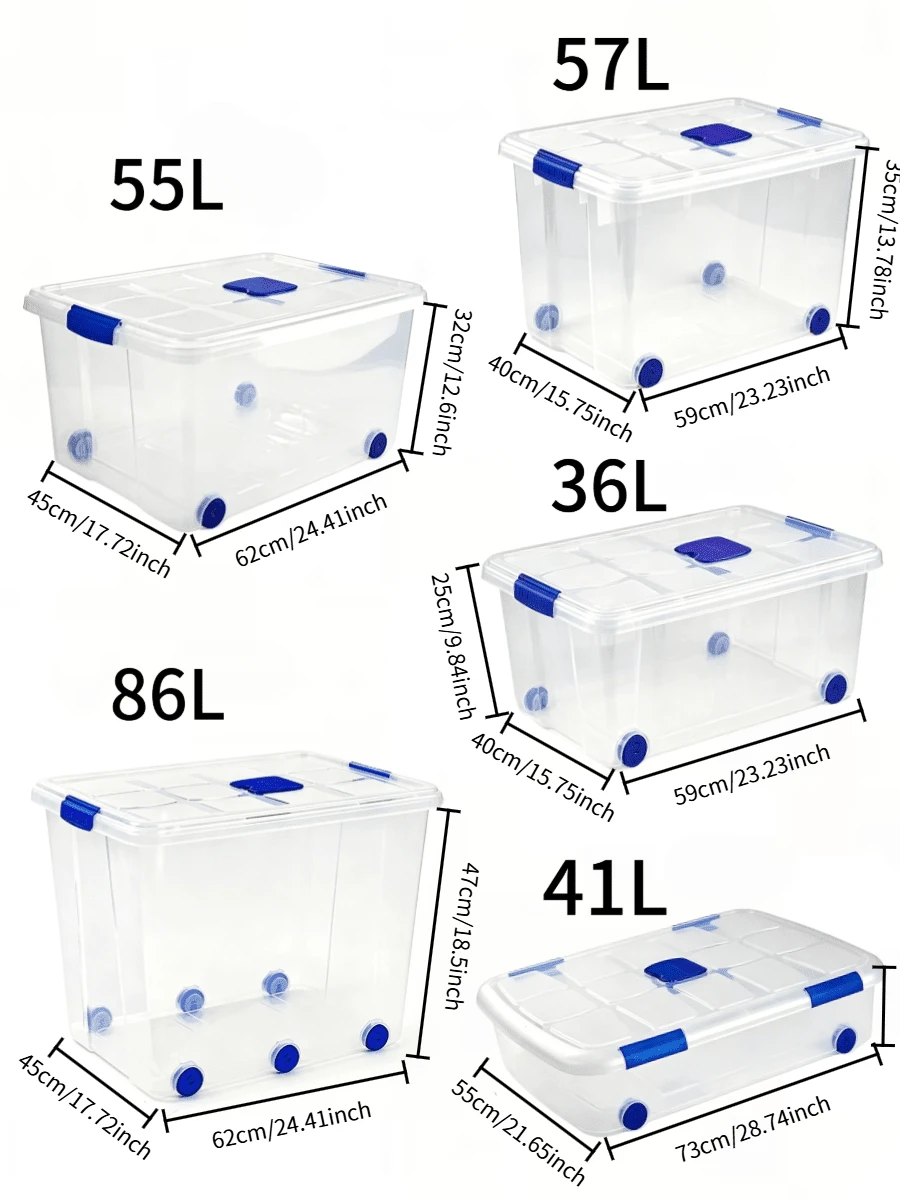 86L Large-Capacity Storage Boxes With Wheels, Stackable Design, Sturdy And Durable, Space-Saving, With Safety Latch Lids, Available In Multiple Sizes, Suitable For Home, Storage Rooms, Offices, Garages , Transparent Tool Storage Boxes - Multiple Specifications - View 1
