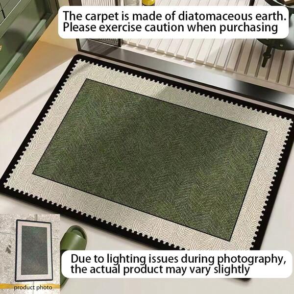 1pc Green, White & Black Bordered Square Floor Mat, Bathroom Mat, Doormat, Small Rug, Carpet, Decorative Area Rug, Outdoor Mat, Washable Bedroom Carpet