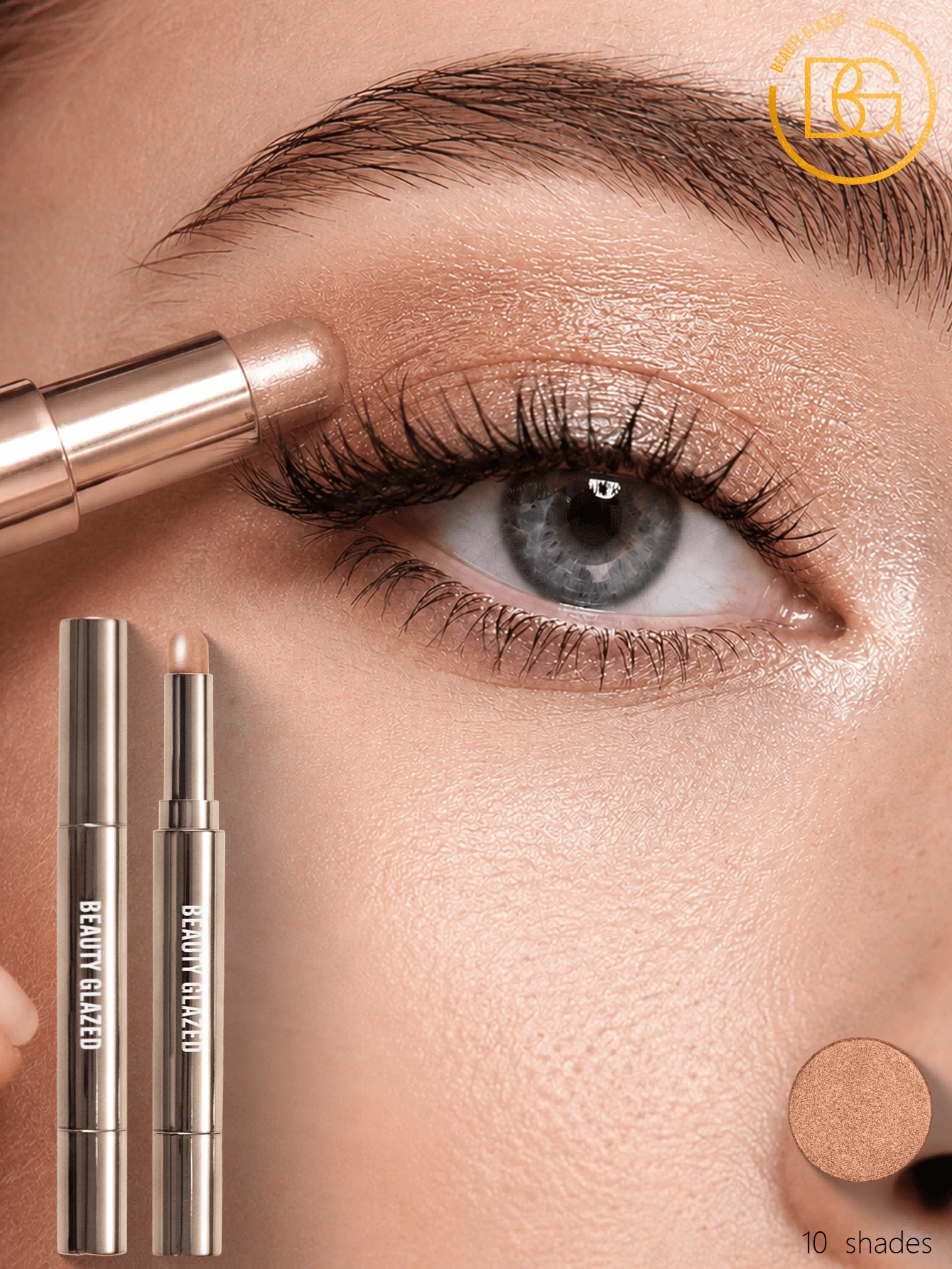 beauty glazed Eyeshadow Stick Tahan Air, Efek Riasan Berkilau Mutiara, Tahan Lama dan Anti Luntur, Tidak Menggumpal, Pigmentasi Warna Tinggi, Dilengkapi dengan Aplikator Perata