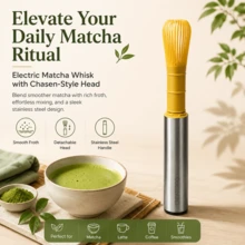 CREATEPRO 500mAh USB Rechargeable Matcha Whisk, With Bamboo Whisk Head, Stainless Steel Handle And Protective Storage Lid, Suitable For Green Tea - Silver - View 3
