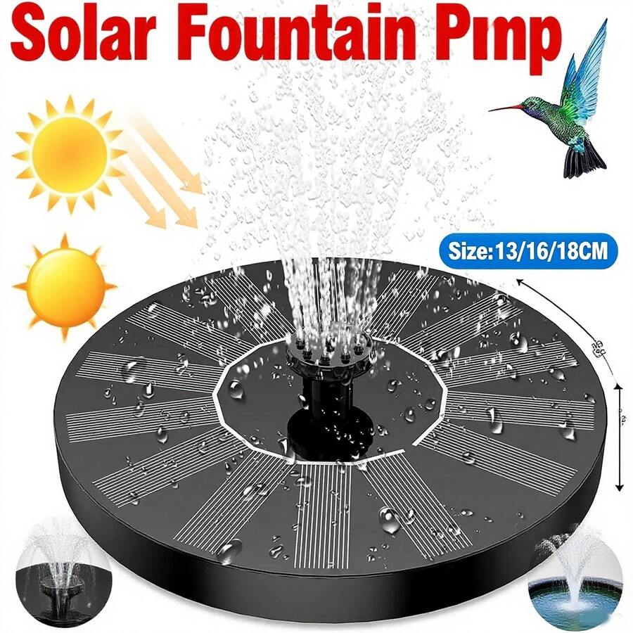 Bomba de fuente solar con 6 boquillas, fuente de baño para pájaros solar, bomba de agua flotante, adecuada para estanques (funciona bajo la luz solar)
