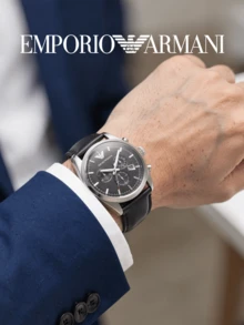 Armani AR6039 男士計時碼錶，黑色錶盤銀色圓形錶殼，黑色紋理錶帶，適合辦公、約會與日常穿搭的時尚配件 - 黑色 - 查看 4