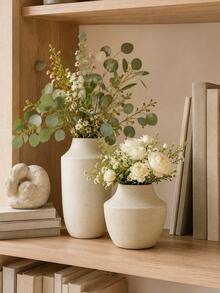 1pc Beige Textured Vase, Modern Minimalist Flower Vase For Fresh Flowers & Greenery, Neutral Boho Farmhouse Home Decor For Living Room, Entryway, Dining Table, Shelf, Mantel, Tabletop Centerpiece And Housewarming Gift - Multiple Styles - View 1