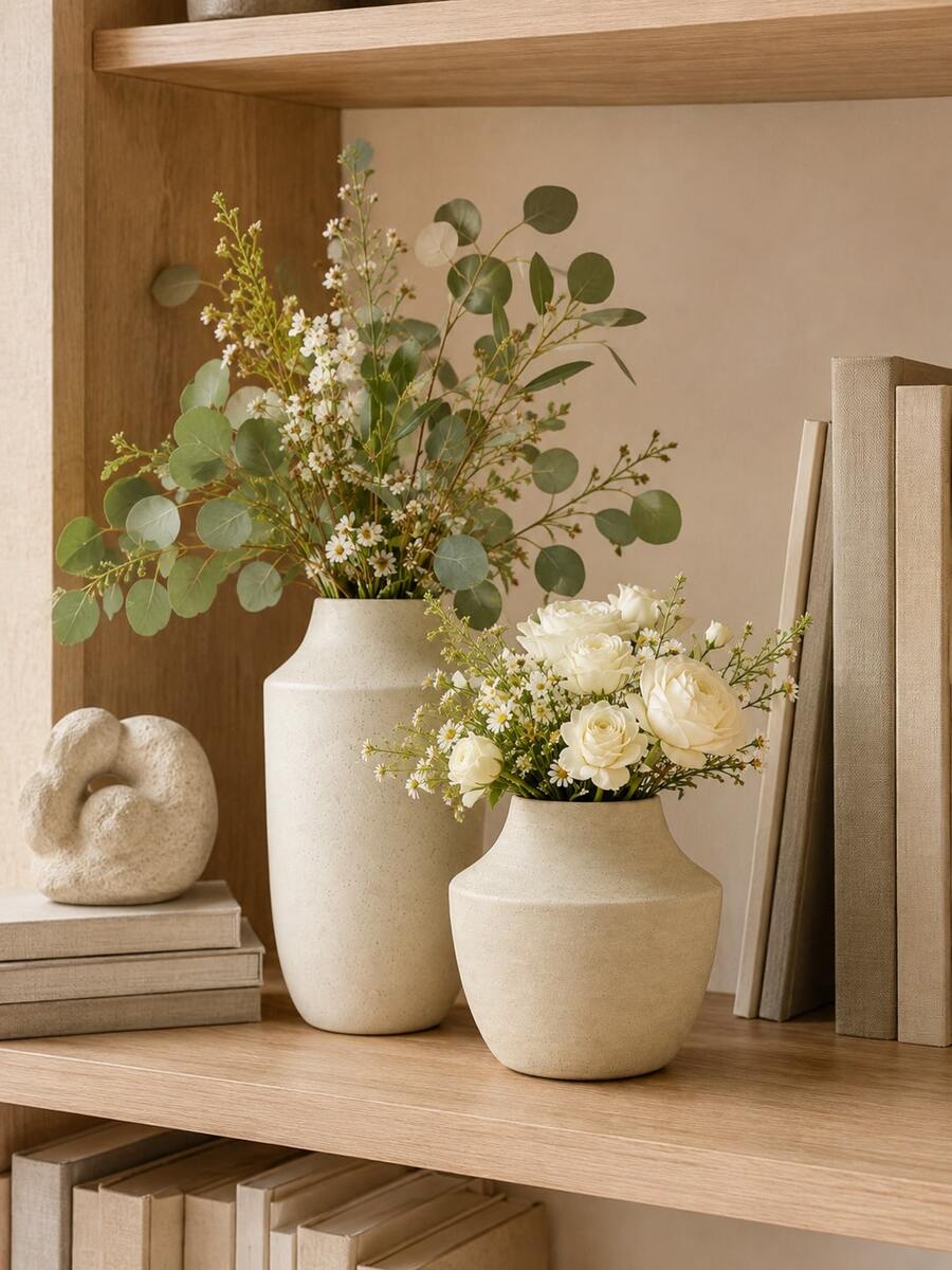 1pc Beige Textured Vase, Modern Minimalist Flower Vase For Fresh Flowers & Greenery, Neutral Boho Farmhouse Home Decor For Living Room, Entryway, Dining Table, Shelf, Mantel, Tabletop Centerpiece And Housewarming Gift - Multiple Styles - View 1