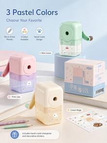 1pc Kids Hand-Crank Pencil Sharpener, Labor-Saving Durable Manual Pencil Sharpener, Suitable For Elementary Students, School Supplies & Back To School - Multicolor - View 3