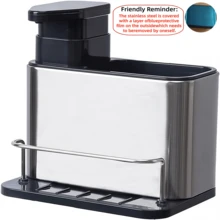 3-In-1 Multifunctional Soap Dispenser & Sponge Holder Sink Organizer Tray - Freestanding Countertop Storage Box With Pump Head, Durable Stainless Steel Material, Suitable For Kitchen And Bathroom Sinks | No Electricity Required | Space-Saving Design | Ideal For Dishwashing And Hand Cleaning Supplies - View 14