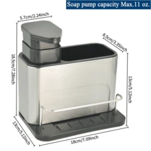 3-In-1 Multifunctional Soap Dispenser & Sponge Holder Sink Organizer Tray - Freestanding Countertop Storage Box With Pump Head, Durable Stainless Steel Material, Suitable For Kitchen And Bathroom Sinks | No Electricity Required | Space-Saving Design | Ideal For Dishwashing And Hand Cleaning Supplies - View 3