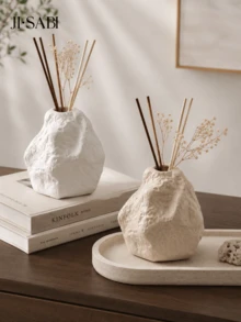 Wabi-Sabi Style Asymmetrical Rock-Shaped Rattan Aromatherapy Bottle, Textured Stone-Like Fragrance Oil Container, Empty Diffuser Vase, Suitable For Home Bedroom Bathroom Desktop Decoration, Minimalist Housewarming Gift - Wabi-sabi Rock Diffuser Bottle - View 8