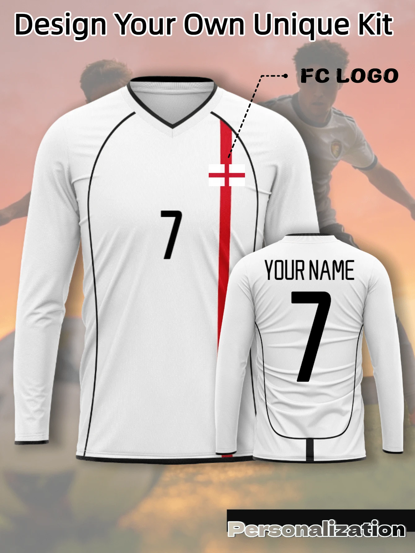 客製化 England Home 2002 極簡復古長袖運動球衣,純白底色搭配大膽紅色垂直條紋,正反面均可客製內容,可自由更改球員姓名、球衣號碼、客製隊伍 Logo,柔軟面料,適合足球、籃球、排球比賽、隊伍訓練與日常穿著,滿足隊伍全套個性化服裝需求,2026 足球計畫 - 白色 - 查看 1