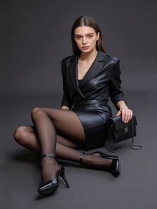 [Élanzette]1pc Women Core-Spun Chiffon Stockings, Suitable For Wearing With Skirts - Black - View 1