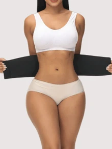 1 Pc Wrap Waist Trainer Double Belt Corset Shapewear Sheath Woman Flat Tightens Belly Sheath Tummy Control Girdle, Everyday Wear - Black - View 5