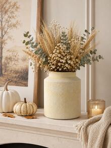 1pc Cream Ribbed Vase, Modern Minimalist Fresh Flower Vase, Suitable For Fresh Flowers, Reed Grass And Green Plants, Neutral Bohemian Farmhouse Style Desktop Decor, Suitable For Living Room, Dining Table, Entryway, Shelf, Fireplace Mantel, Housewarming Gift - Multiple Models 2 - View 6