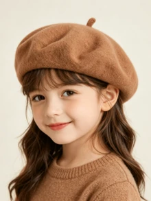 Topi Baret Wol Anak-Anak Musim Gugur/Dingin, Topi Hangat yang Modis - 1 buah - View 11
