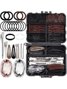 160 Pcs Hair Accessories Kit Complete Set With Bobby Pins Hair Clips Hair Nets Ties Storage Case For Ballet Dance Competition - 金色 - 查看 1
