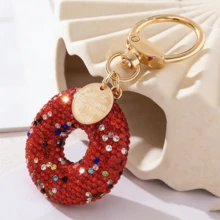 1pc Cute Shiny Rhinestone Donut Keychain, Colorful Glitter Pendant Decoration Keychain, With Spring Key Clip, Cute Donut Charm Car Keychain, Fashion Bag Accessory Gift For Women - Donut - View 4