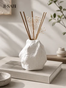 Wabi-Sabi Style Asymmetrical Rock-Shaped Rattan Aromatherapy Bottle, Textured Stone-Like Fragrance Oil Container, Empty Diffuser Vase, Suitable For Home Bedroom Bathroom Desktop Decoration, Minimalist Housewarming Gift - Wabi-sabi Rock Diffuser Bottle - View 5