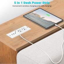 嵌入式電源插座，2 個 AC 插孔、1 個 Type-C 和 2 個 USB-A 接口 (5V 2.1A)，1.5m 延長線，適用於書桌、居家辦公室、會議桌 - 美規B型插(110-127V) - 查看 5