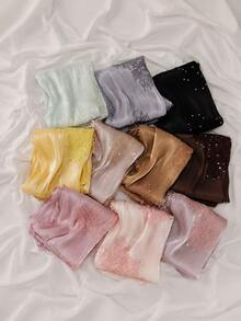 1pc New Heavy Industry Gorgeous Sequin Lace Embroidered Flower Edge Modest Fashion Sequin Embroidered Organza Muslim Headscarf Hijab Shawl - Multicolor - View 2