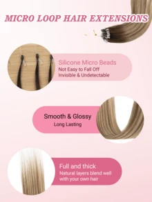22 Inch Fishing Line Micro Ring Human Hair Extensions With Beads, 25 Strands, 25G/Pack, No Glue Needed, Easy Installation, Invisible, Glue-Free Hair Extensions, Holiday Essential, School Supplies, Bridal Style, Daily Look, Back To School Essential, Travel Essential - Multicolor - View 5