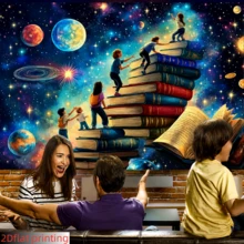 1pc Climbing Dream Theme Banner, Vibrant Space Theme With Astronaut And Planet Patterns, Polyester Material, 2D Flat Design, Suitable For Family Gatherings - A - View 4