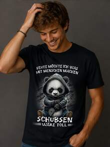 Local Brand, T-Shirt With German Text "Today I Want To Do Something With People. A Push Would Be Great." - 黑色 - 查看 3