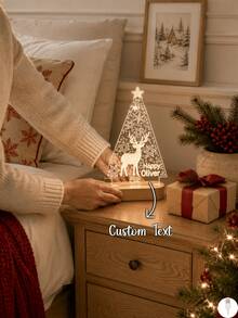 1PC Personalized Christmas Tree Deer Acrylic LED Night Light, Custom Name Holiday Lamp With Wooden Base, Snowflake Reindeer Xmas Table Decor, Winter Bedroom Home Decoration, Festive Gift - Multi-color 8 - View 1