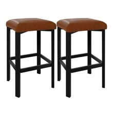 GOCAPTAIN Bar Height Backless Bar Stool Set - 25-Inch PU Leather, 2-Inch Thick Cushions, Heavy-Duty Metal Frame With Footrest, Easy To Assemble - Brown/Black, 2/4 Piece Set - Brown - View 7