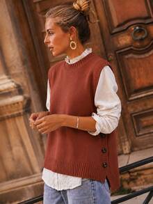 Comfortable Knit Sleeveless Top - Soft, Sleeveless, Solid Color Knit Tank Top, Suitable For Spring And Autumn, Comfortable And Casual, Suitable For Daily Wear - Redwood - View 1