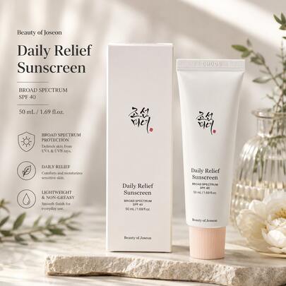 Beauty Of Joseon Daily Relief Sunscreen SPF 40 50ml, Broad Spectrum Korean Facial Sunscreen, Lightweight & Non-Greasy Moisturizing Sun Cream, Daily UV Protection For Sensitive Skin
