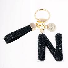 1pc Shiny Black Crystal Letter Bag Charm/Llavero, Glitter Alphabet Keychain For Handbag Daily Use, Gift Labor Day Halloween Thanksgiving Christmas - Black - View 32