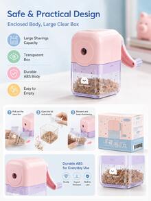 1pc Kids Hand-Crank Pencil Sharpener, Labor-Saving Durable Manual Pencil Sharpener, Suitable For Elementary Students, School Supplies & Back To School - Multicolor - View 6