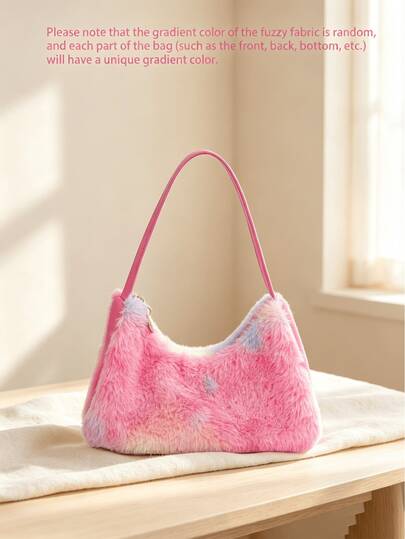 1pc Fluffy Autumn/Winter Versatile Niche Design Handheld Shoulder Bag, Fashionable Underarm Bag