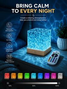 2026 Christmas & Halloween Theme Mini Square Remote Control Smart Light, 16-Color Aurora Water Ripple Projection Lamp, Smart Rotating Multi-Color Light Effects, Touch Color Change, Ice Crystal Cube Ambient Light, Bedroom, Bedside, Desk Decoration, Night Light, LED Small Table Lamp, USB Light, Room, Dorm, Romantic Lighting Decor, Christmas Gift, Halloween Gift, Valentine's Day Gift, Birthday Gift, Back To School & Graduation Season Gift, Note: USB Powered, Remote Control Without Battery - New RGB Aurora - View 11