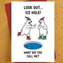 1Pc Fun Christmas Card For Friends And Colleagues - Polar Bear Skating Cartoon Illustration, Holiday Humor, Thick Version, Comes With Envelope - View 5
