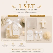 10 Sets/5 Sets/1 Set Baby Baptism Favor Gift Set, Includes Cross Candle, Gift Box, Thank You Card And White Ribbon, Baby Baptism Celebration Party Favor, Religious Commemorative Gift, First Communion Gift - Multicolor - View 9