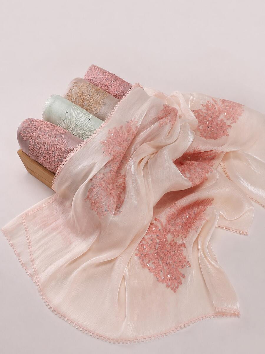 1pc New Heavy Industry Gorgeous Sequin Lace Embroidered Flower Edge Modest Fashion Sequin Embroidered Organza Muslim Headscarf Hijab Shawl - Multicolor - View 1