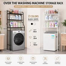3-Tier Over The Washing Machine Storage Rack – Iron Laundry Organizer Shelf, Space Saving Bathroom Storage Stand, Heavy Duty Utility Rack, Black / White - White - View 1