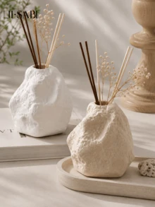 Wabi-Sabi Style Asymmetrical Rock-Shaped Rattan Aromatherapy Bottle, Textured Stone-Like Fragrance Oil Container, Empty Diffuser Vase, Suitable For Home Bedroom Bathroom Desktop Decoration, Minimalist Housewarming Gift - Wabi-sabi Rock Diffuser Bottle - View 3